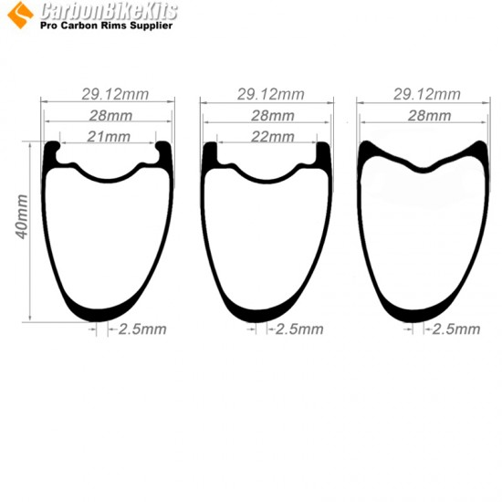 [ULTRALIGHT]  700C 40x28mm  Asymetric Carbon Tubeless Hooked/Hookless / Tubular Road Bike Rim